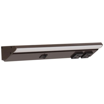 Task Lighting 12.5" Lighted Power Strip w/ Switch - 2 Black Single Receptacles - 2700K - 400 Lumens - 120V - Bronze