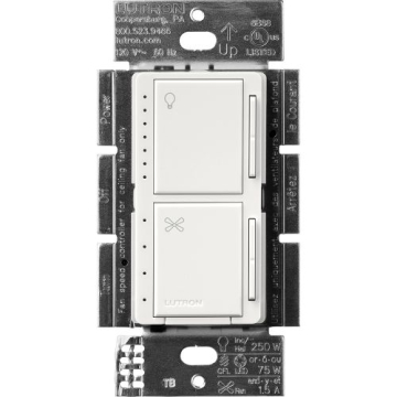 Lutron Maestro Dual LED+ Dimmer and Fan Control - Single Pole - White