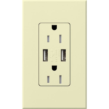 Lutron Nova T Architectural 15A Receptacle - Tamper Resistant - Dual USB-A - Almond