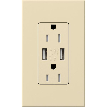 Lutron Nova T Architectural 15A Receptacle - Tamper Resistant - Dual USB-A - Beige