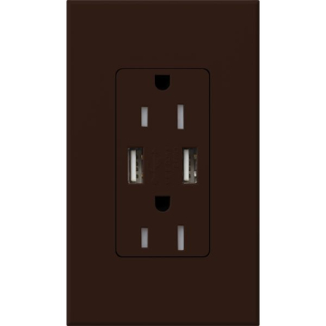 Lutron Nova T Architectural 15A Receptacle - Tamper Resistant - Dual USB-A - Brown
