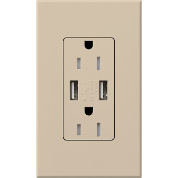 Lutron Nova T Architectural 15A Receptacle - Tamper Resistant - Dual USB-A - Taupe