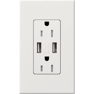 Lutron Nova T Architectural 15A Receptacle - Tamper Resistant - Dual USB-A - White