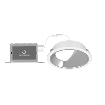 Green Creative NYX Direct Mount 8" Round LED Downlight - 7 | 10 | 15 | 20W - CCT Selectable - Wall Wash - Dual Dimming - 120-277V - Clear Reflector / White Flange