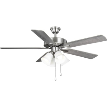 Progress Lighting AirPro Builder 52" 5-Blade Ceiling Fan - Frosted Light Shade - Reversible Blades - 120V - Brushed Nickel