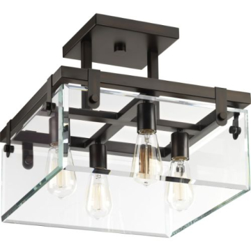 Progress Lighting Glayse Semi-Flush Ceiling Light - Semi-Flush Ceiling Light - Convertible - 120V - Antique Bronze