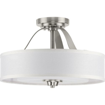 Progress Lighting Kene 2-Light Semi-Flush Ceiling Light - Convertible - 120V - Brushed Nickel