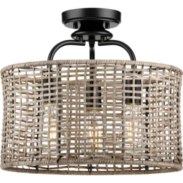 Progress Lighting Lavelle 3-Light Semi-Flush Ceiling Light - Convertible - 120V - Matte Black