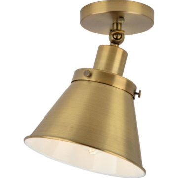 Progress Lighting Hinton Adjustable Semi-Flush Mount - Metal Shade - 120V - Vintage Brass