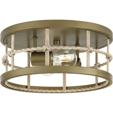 Progress Lighting Lattimore 2-Light Flush Mount - 120V - Aged Brass