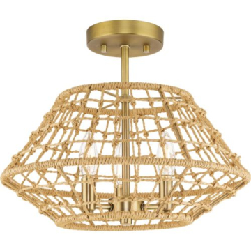 Progress Lighting Laila 3-Light Semi-Flush Mount - Convertible - 120V - Vintage Brass