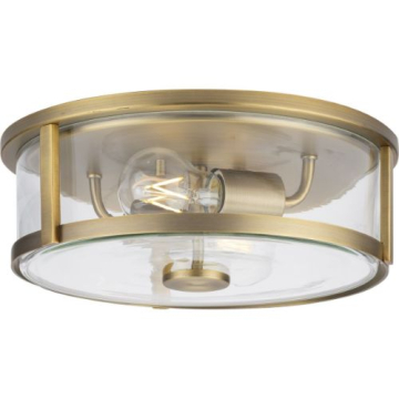 Progress Lighting Gilliam 2-Light Flush Mount - Clear Glass Shade - 120V - Vintage Brass