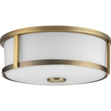 Progress Lighting Gilliam 2-Light Flush Mount - Frosted Glass Shade - 120V - Vintage Brass