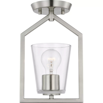 Progress Lighting Vertex 1-Light Clear Glass Semi-Flush Mount - 120V - Brushed Nickel