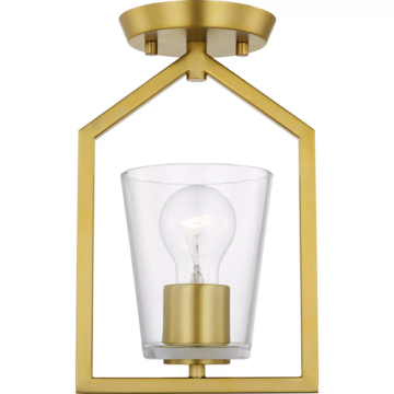 Progress Lighting Vertex 1-Light Clear Glass Semi-Flush Mount - 120V - Brushed Gold