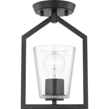 Progress Lighting Vertex 1-Light Clear Glass Semi-Flush Mount - 120V - Matte Black