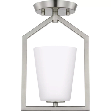 Progress Lighting Vertex 1-Light Etched White Glass Semi-Flush Mount - 120V - Brushed Nickel