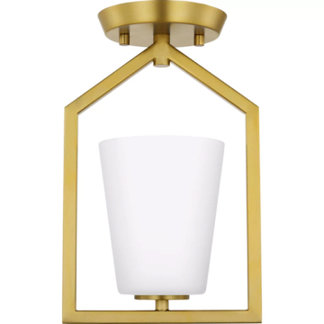Progress Lighting Vertex 1-Light Etched White Glass Semi-Flush Mount - 120V - Brushed Gold