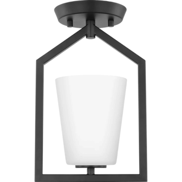 Progress Lighting Vertex 1-Light Etched White Glass Semi-Flush Mount - 120V - Matte Black