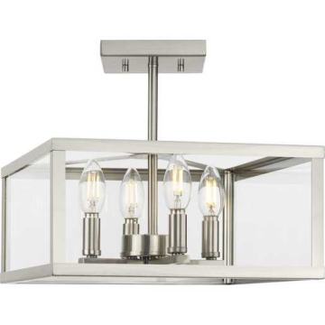 Progress Lighting Hillcrest 13" 4-Light Semi-Flush Mount - 120V - Brushed Nickel