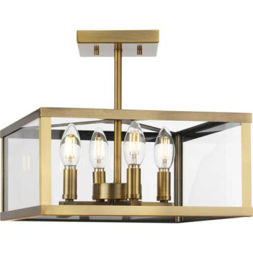 Progress Lighting Hillcrest 13" 4-Light Semi-Flush Mount - 120V - Vintage Brass