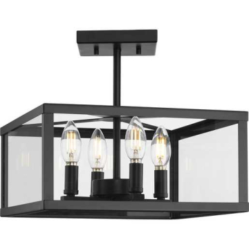 Progress Lighting Hillcrest 13" 4-Light Semi-Flush Mount - 120V - Matte Black