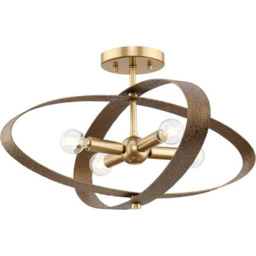 Progress Lighting Allegheny 24" 4-Light Rustic Modern Semi-Flush Mount - 120V - Soft Gold