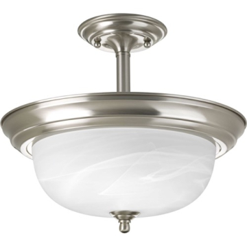 Progress Lighting Dome Glass CTC 2-Light Semi-Flush Ceiling Light - Convertible - Etched Glass - 120V - Brushed Nickel