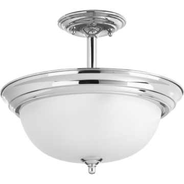 Progress Lighting Dome Glass CTC 2-Light Semi-Flush Ceiling Light - Convertible - Etched Glass - 120V - Polished Chrome