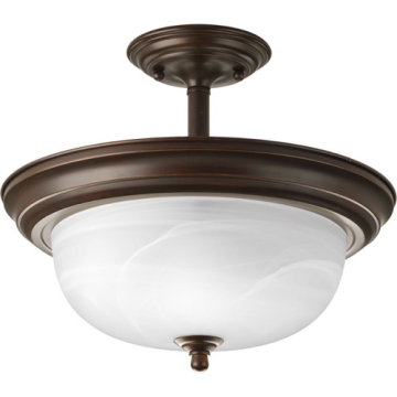 Progress Lighting Dome Glass CTC 2-Light Semi-Flush Ceiling Light - Convertible - Etched Glass - 120V - Antique Bronze