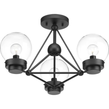 Progress Lighting Spatial 3-Light Semi-Flush Ceiling Light - Convertible - 120V - Matte Black