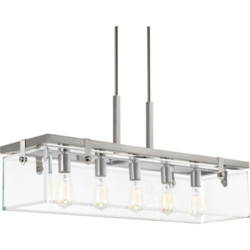 Progress Lighting Glayse 5-Light Linear Island Chandelier - 120V - Brushed Nickel