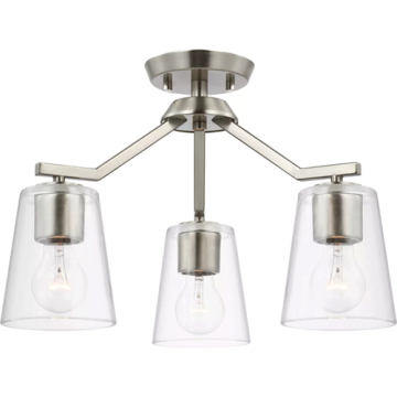 Progress Lighting Vertex 3-Light Clear Glass Convertible Chandelier - 120V - Brushed Nickel