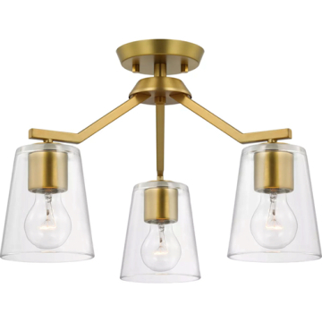 Progress Lighting Vertex 3-Light Clear Glass Convertible Chandelier - 120V - Brushed Gold