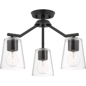 Progress Lighting Vertex 3-Light Clear Glass Convertible Chandelier - 120V - Matte Black