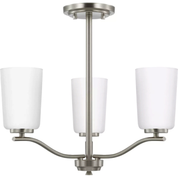 Progress Lighting Adley 3-Light Etched White Opal Glass Semi-Flush Convertible Light - 120V - Brushed Nickel
