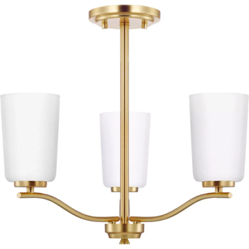 Progress Lighting Adley 3-Light Etched White Glass Semi-Flush Convertible Light - 120V - Satin Brass