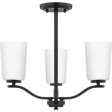 Progress Lighting Adley 3-Light Etched White Glass Semi-Flush Convertible Light - 120V - Matte Black