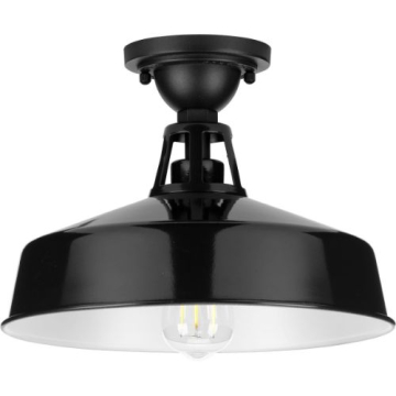 Progress Lighting Cedar Springs 1-Light Outdoor Semi-Flush Mount - 120V - Gloss Black