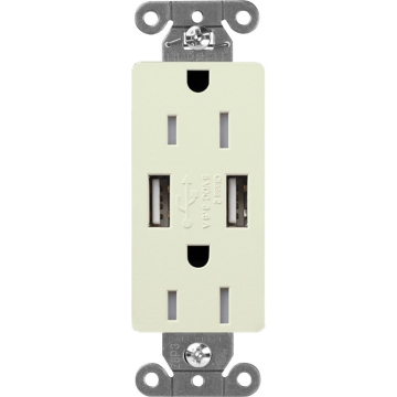 Lutron Claro 15A Tamper Resistant Receptacle - Dual USB - Biscuit