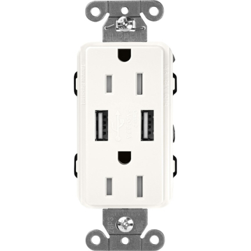 Lutron Claro 15A Tamper Resistant Receptacle - Dual USB - Brilliant White