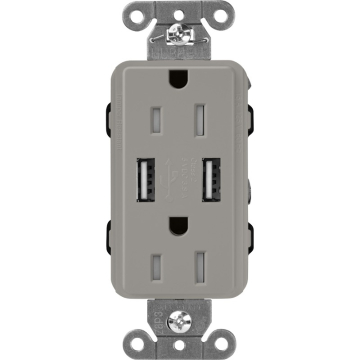 Lutron Claro 15A Tamper Resistant Receptacle - Dual USB - Cobblestone