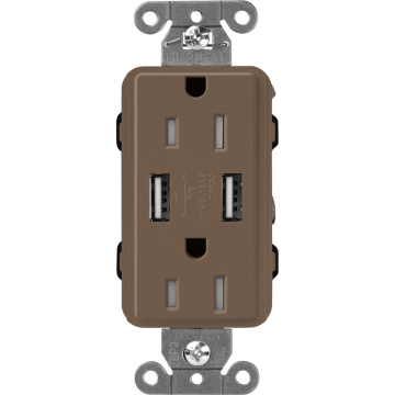Lutron Claro 15A Tamper Resistant Receptacle - Dual USB - Espresso