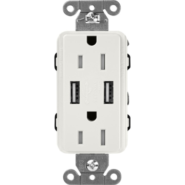 Lutron Claro 15A Tamper Resistant Receptacle - Dual USB - Lunar Gray