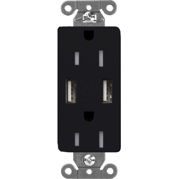 Lutron Claro 15A Tamper Resistant Receptacle - Dual USB - Midnight
