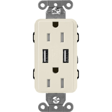 Lutron Claro 15A Tamper Resistant Receptacle - Dual USB - Pumice