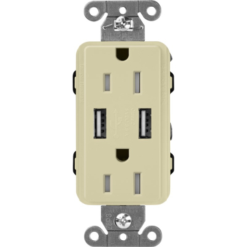 Lutron Claro 15A Tamper Resistant Receptacle - Dual USB - Sage