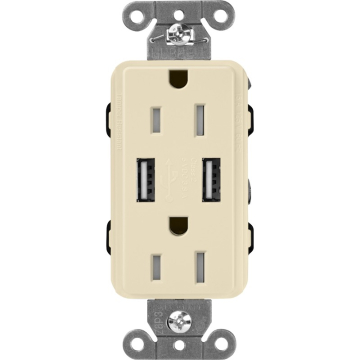 Lutron Claro 15A Tamper Resistant Receptacle - Dual USB - Sand