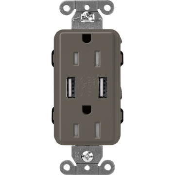Lutron Claro 15A Tamper Resistant Receptacle - Dual USB - Truffle