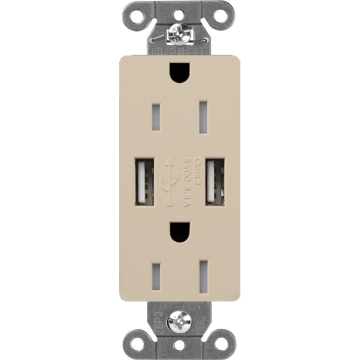 Lutron Claro 15A Tamper Resistant Receptacle - Dual USB - Taupe